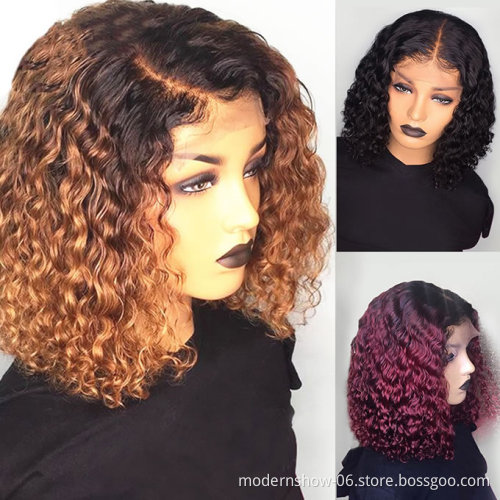 Hot Sale Short Curly BOB Wig Side Part Water Wave Lace Frontal Bob Cuticle Aligned Human Hair Lace Front Wigs for Black Women